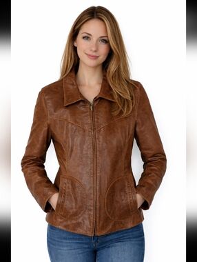 Wilsons Leather Maxima Brown Leather Moto Jacket Women's Size X-Large